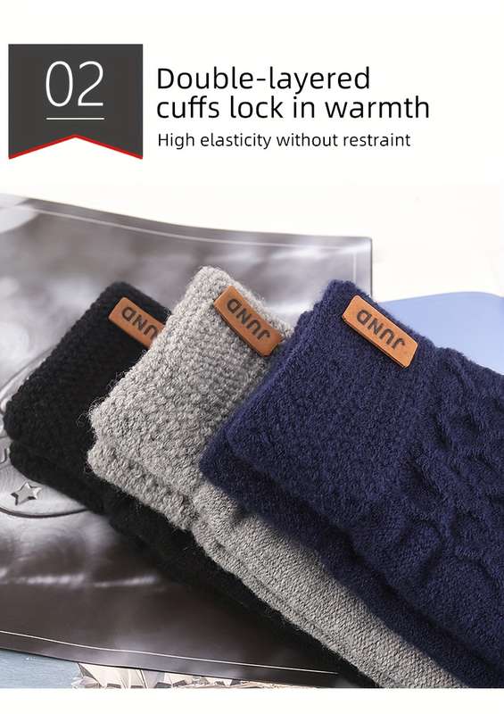 3 Pairs Mixed Black Gray Navy Blue Warm Gloves