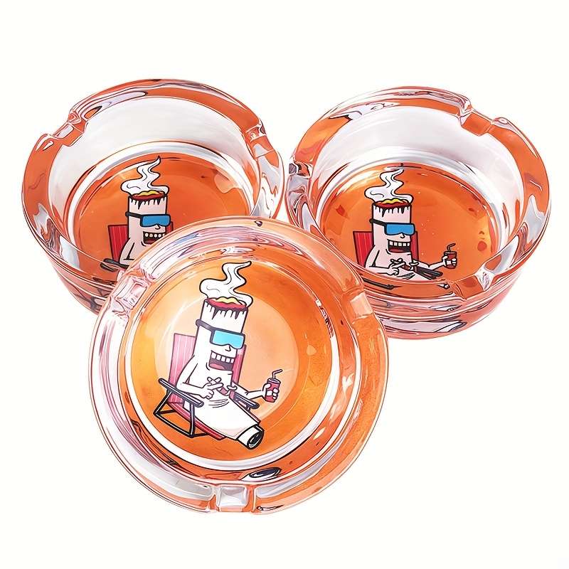 1pc Cartoon Theme Round Glass Ashtray Suitable for Smokers' Tobacco Accessories 85mm Round Ashtra