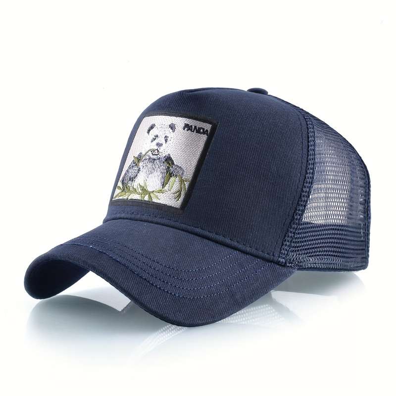 1pc Unisex Adjustable Baseball Cap with Panda Bamboo Embroidery Breathable Mesh Back Olive G