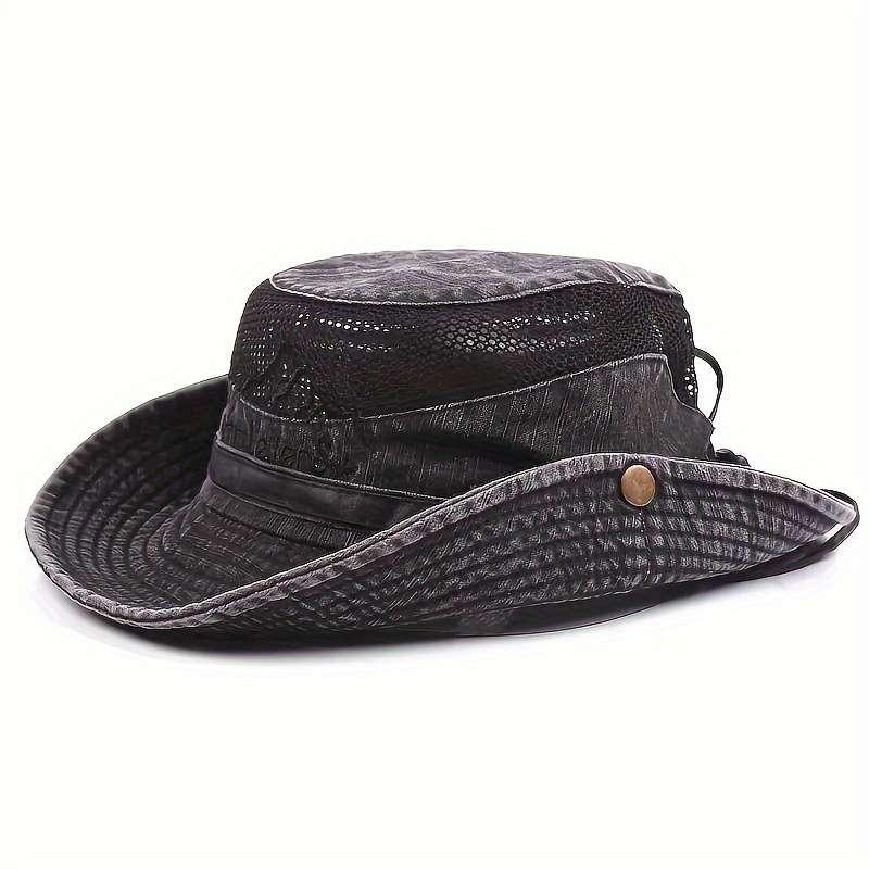1pc Breathable Cotton Mesh Sun Hat All-Season Outdoor Fisherman Cap with Drawstring Closure UV Pr