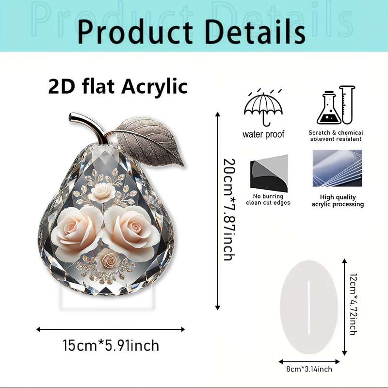 1pc 2D Flat   color high-definition printing  of artistic decorative acrylic pear-shaped