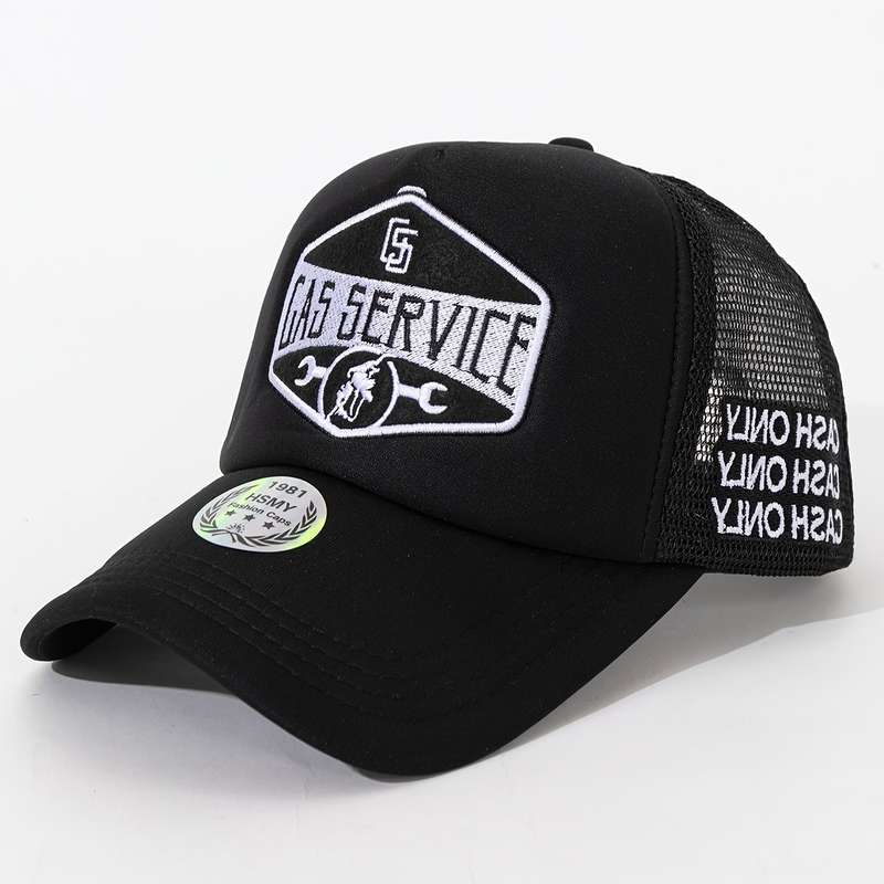 1pc "GAS SERVICE" Embroidered Logo Trucker Cap with Breathable Mesh Back a Casual Sunshade Hat for