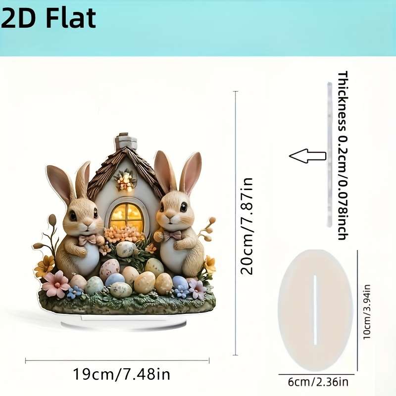 1pc 2D Flat   Easter Bunny Acrylic Sculpture with Luminous Windows No Power Festive Hom