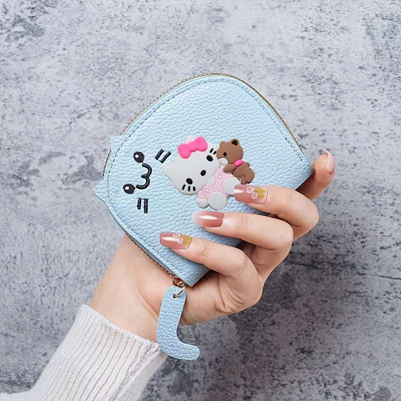 1pc Sanrio for hello kitty Mini Wallet Cute Cartoon Design with Golden Zipper Synthetic Faux Lea