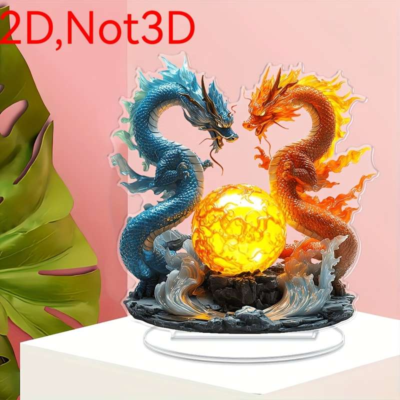 1pc 2D Flat   Oriental Dragon Acrylic Ornament No Power Required Suitable for Office Bedroom
