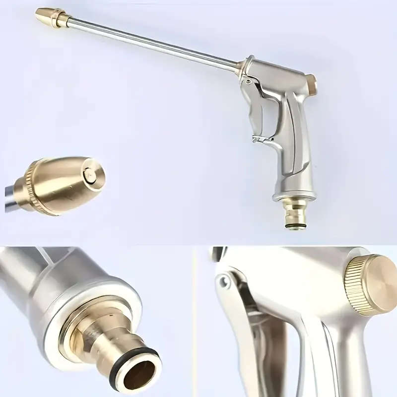 1pc Heavy-Duty Metal Hose Nozzle with Extended Reach Chrome Finish Durable Aluminum and Copper Plati