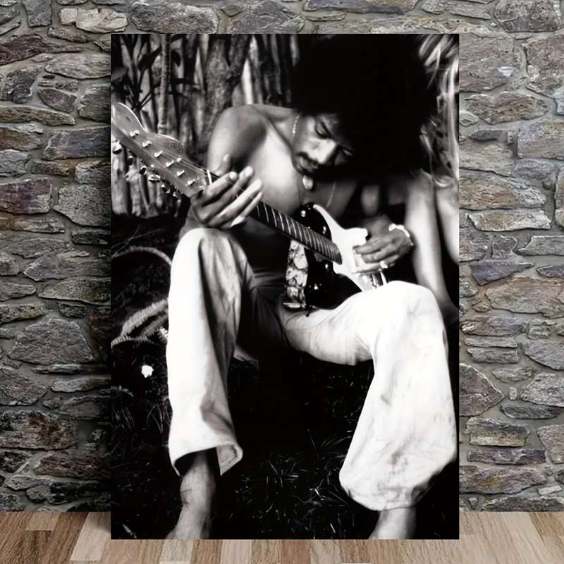 1pc  Frameless Jimi Hendrix Canvas Poster Black White Vintage Rock Art 30.48x45.72 cm Music