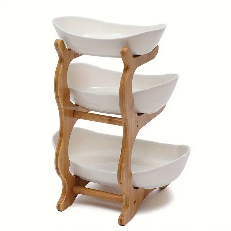 Three-Tier Fruit Basket With Wooden Stand