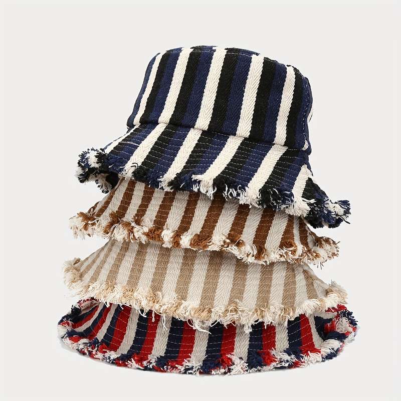 1pc 1 Style Striped Fuzzy Brim Fisherman Hat Autumn and Winter Fashionable Trendy Bucket Hat Couple