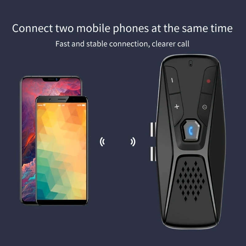1Pc Wireless 5.0 Car Kit Hands Free Speakerphone With Mic Auto Shut Off Siri Connectivity Usb Rechar