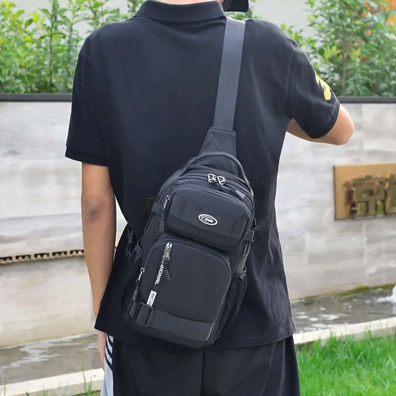1pc Men'S Casual Nylon Sling Bag Multifunctional Crossbody Chest Pack Large Capacity Adjustable Stra