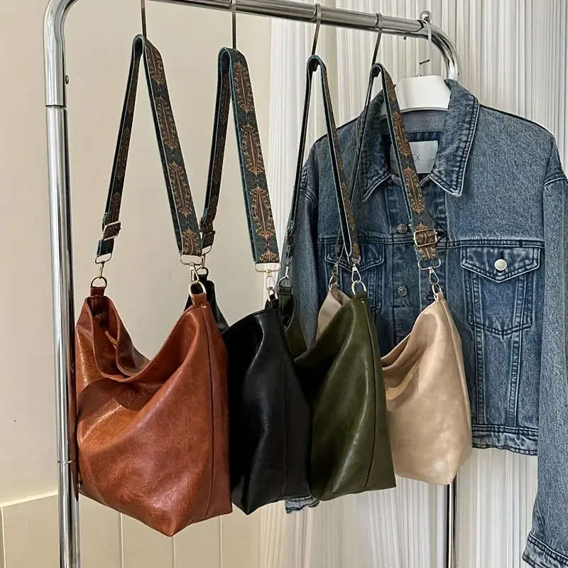 Minimalist Retro Tote Bag - Spacious Shoulder Bag with Adjustable Strap
