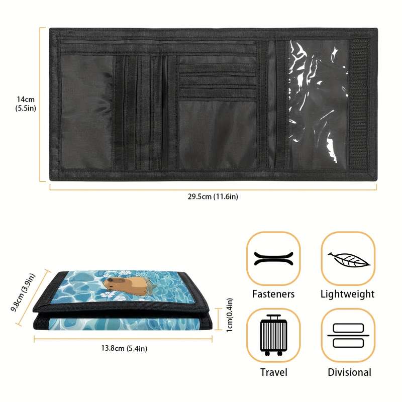 1pc Cute Summer Capybara Trifold Wallet with Magic Sticker Coin Pouch Multiple Card Slots C Vibra