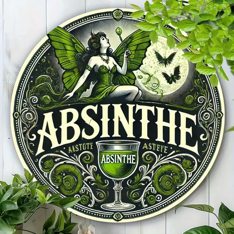 1pc Round Metal Sign Absinthe Themed Aluminum Wall Art Durable Craft Tool for Home Office Decor Idea