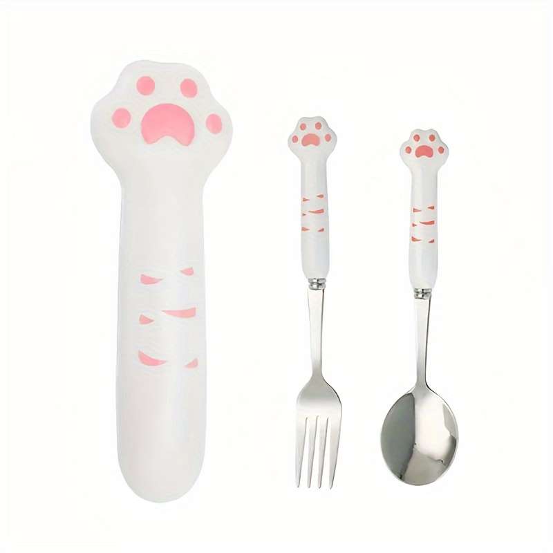 1pc Cat Claw Design Stainless Steel Cutlery Setm Cute Cat's Paw Cutlery Set with Storage Box