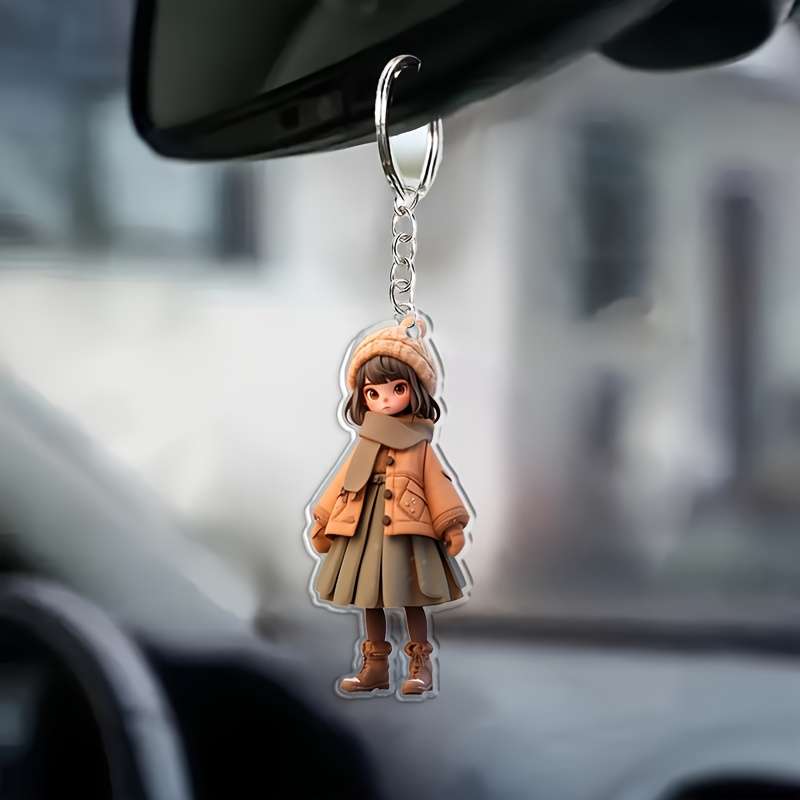 1pc 2D Flat Acrylic Trendy Winter Cartoon Female Keychain Pendant