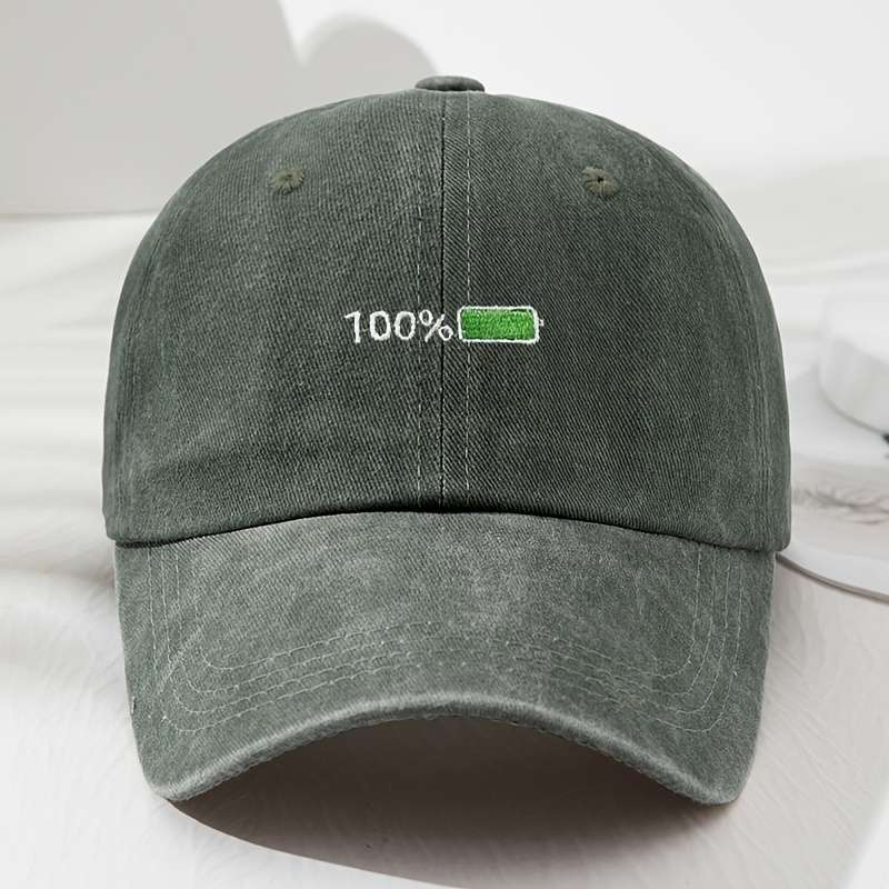 1pc Vintage-Style 100% Battery Embroidered Baseball Cap Adjustable Lightweight Polyester Dad Hat