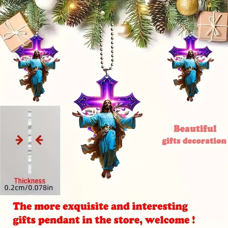 1pc 2D Flat   of  Printed Luminous Cross-Themed Acrylic Hanging Decoration Multifuncti