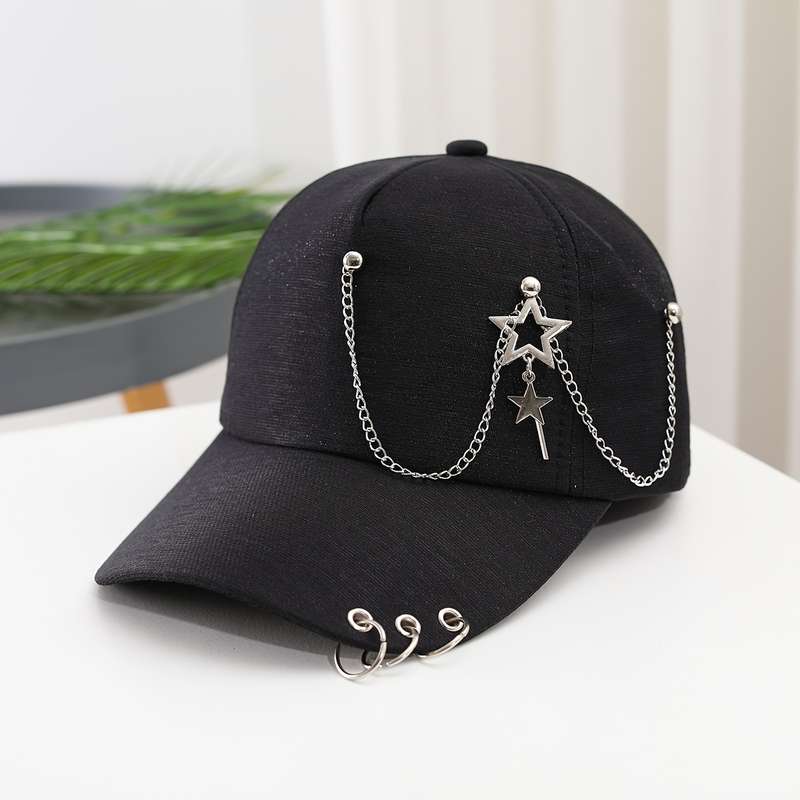 1pc Women's Baseball Cap With Star Pendant Casual Adjustable Sun Hat With Chain Accents Versatile