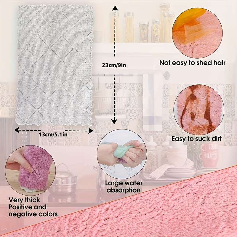 10pcs Ultrafine Fiber Dish Cloths Multi-Purpose Cleaning Towels Double-Sided Scrubbing Spon