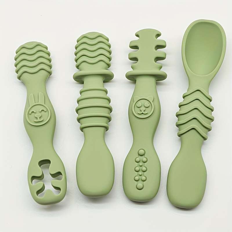 4pcs Baby Silicone Chewing Spoon Set Food Grade Silicone Spoon And Fork Set Silicone Spoon S