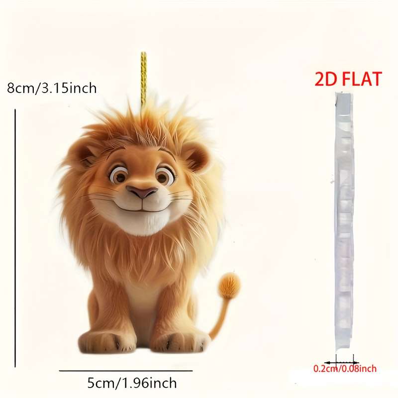 1pc 2D Flat    Acrylic Flat Lion Car Hanging Ornament Cool Rearview Mirror Decor Keychain