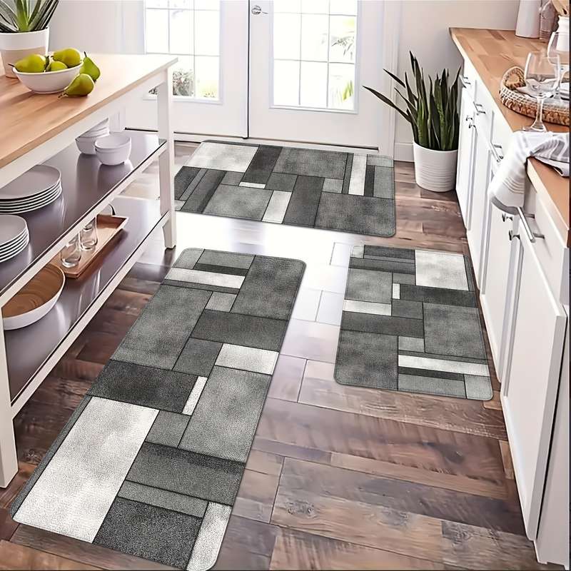 1Pc Gray And White Geometri Square 50x80cm 19.68x31.49inch Floor Mat