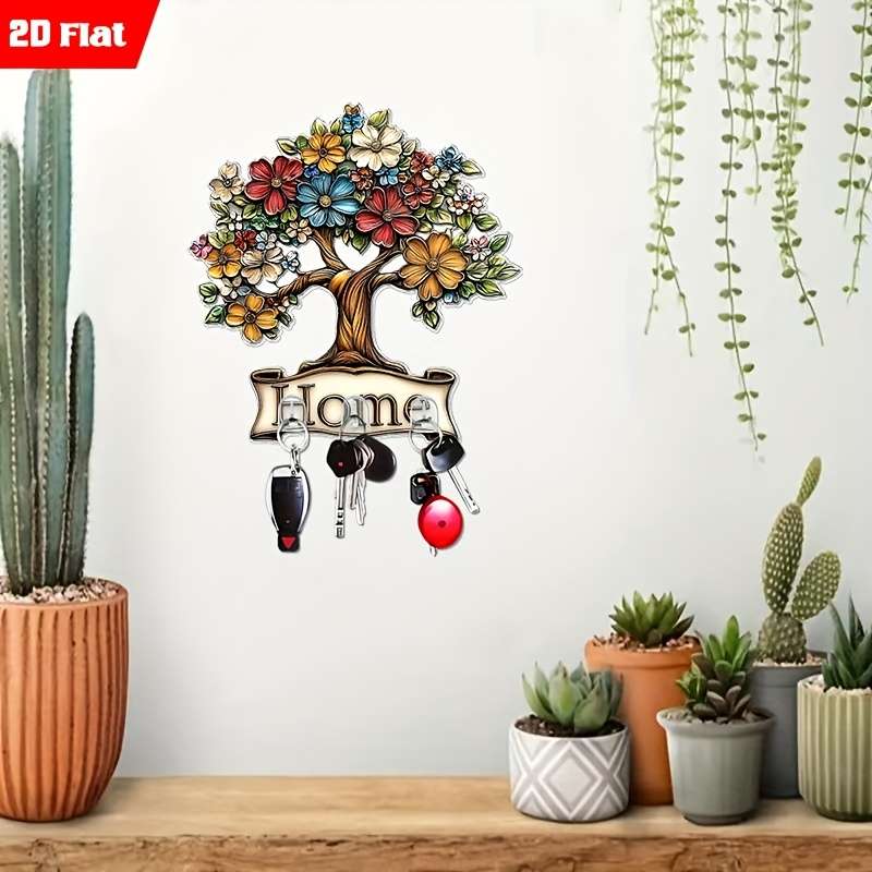 A 2D Flat Acrylic Tree of Life Creative Wall Hook And Key Holder Self-Adhesive Hook Suitable for S