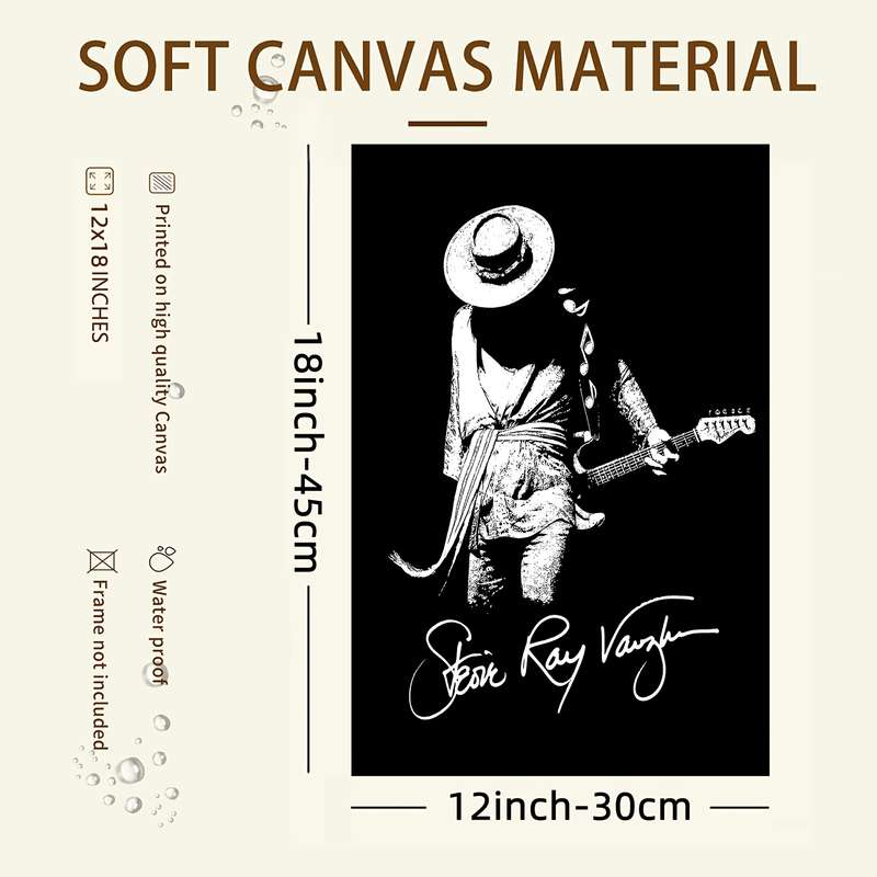 1pc Stevie Ray Vaughan Canvas Poster 30.48x45.72 cm Frameless Guitarist Art Print Black White