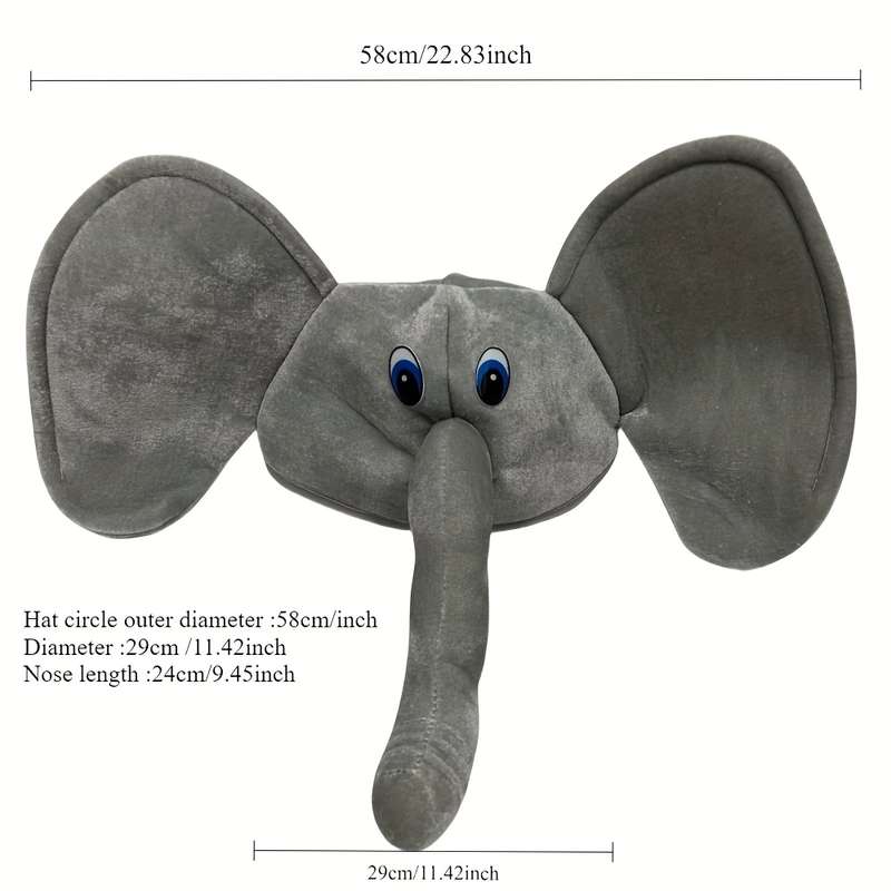 1pc Gray Elephant Hat with Blue Eyes Fun Festive Accessory for Parties Celebrations and Stage