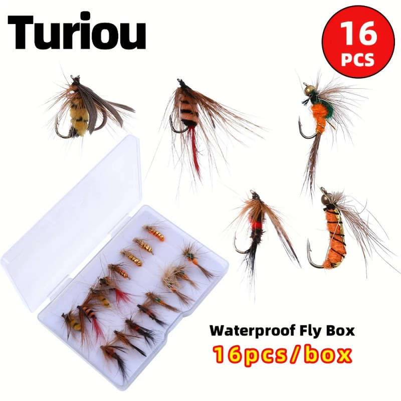 16pcs Hand-Tied Fly Fishing Lure Set Mixed Colors PVC Stainless Steel Hooks for Trout Bass Perch
