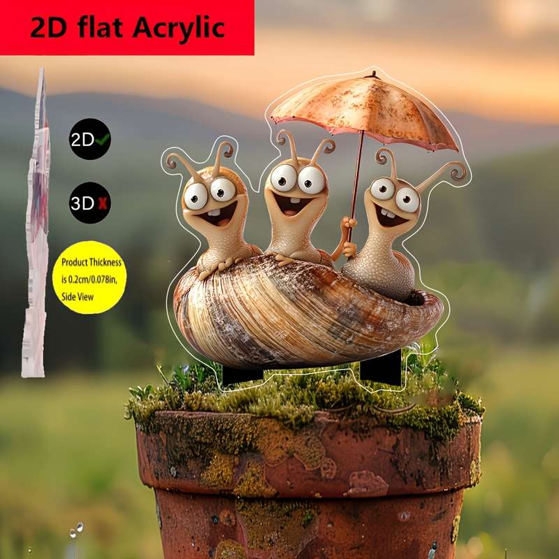 1pc 2D Flat  Whimsical Snail Garden Sign Decoration Waterproof Acrylic Outdoor Art for Thanksgivi
