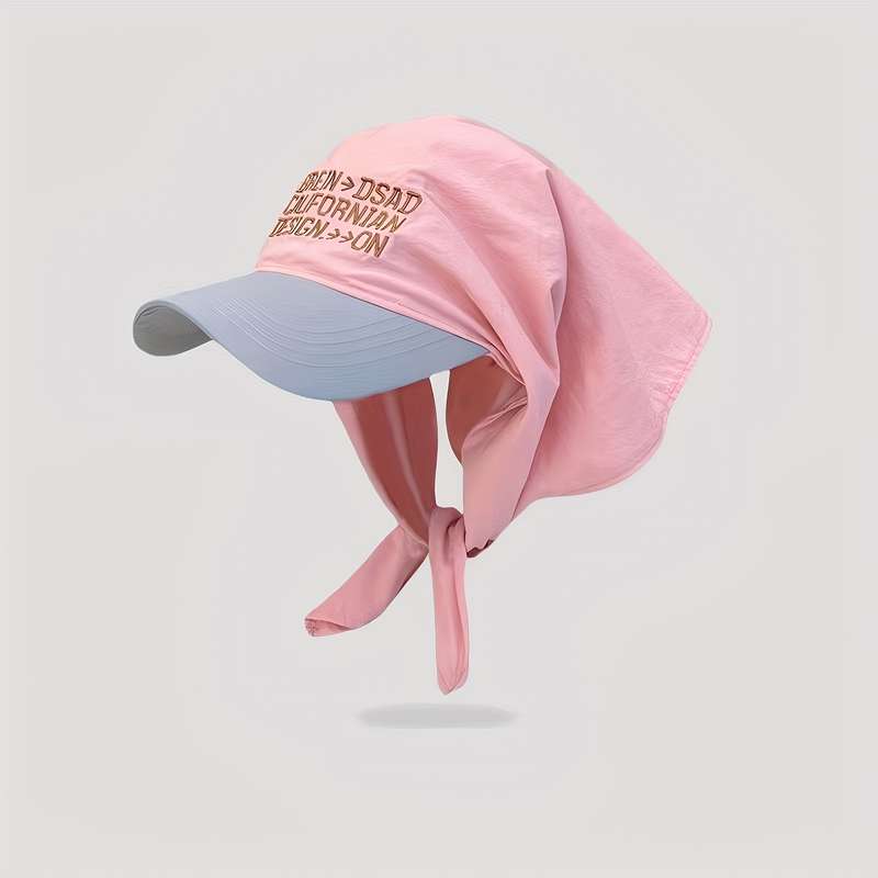 1pc Trendy Color-Block Sun Hat with Embroidered Lettering Adjustable Breathable Polyester Ca