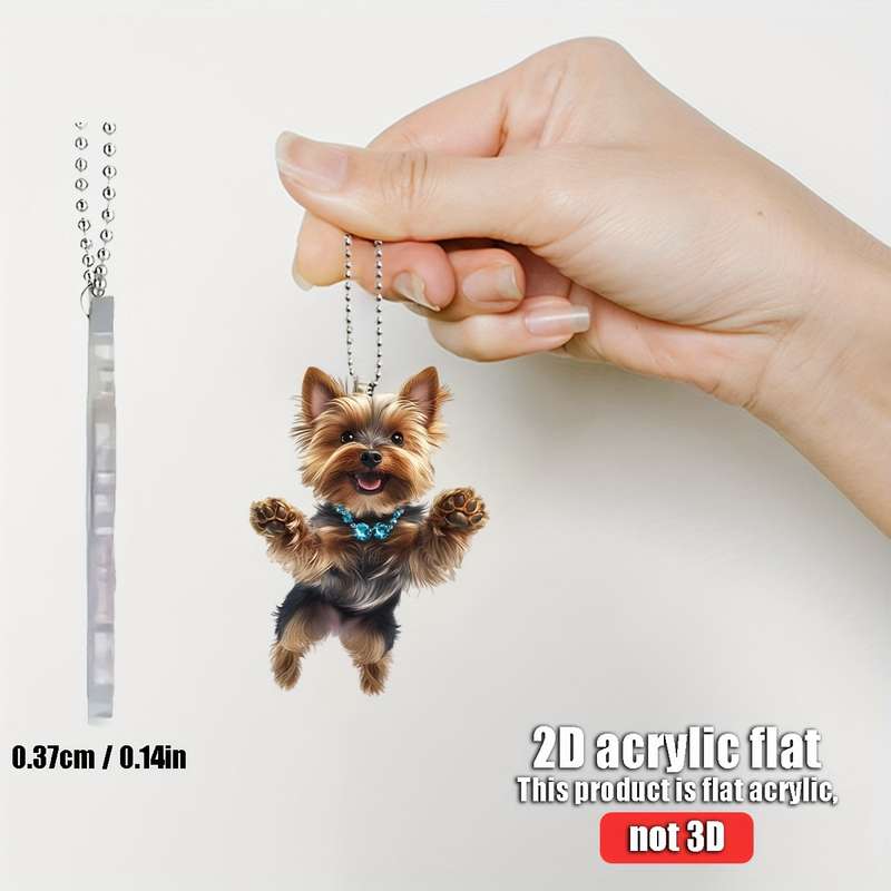 1pc 2D Flat   acrylic flat  Jumping Cute Yorkshire Terrier  Acrylic Hanging Ornament