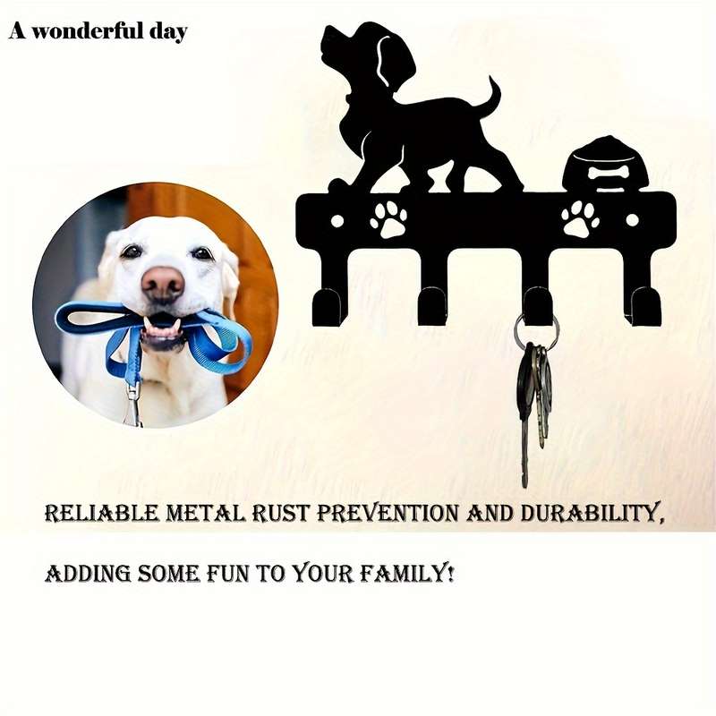 Charming Metal Dog-Shaped Key HolderRust-Proof Easy-to-Install Wall Mount for Keys Towels  Mor