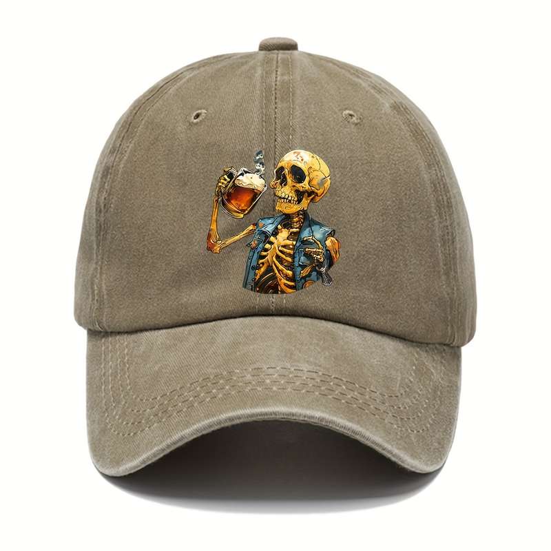 1pc Halloween Skeleton Holding Wine Baseball Cap Adjustable Vintage Casual Hat Unisex Breathable