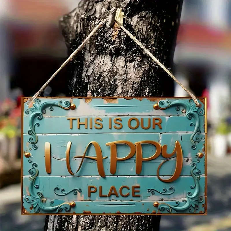 1pc Rustic Wooden Sign This Is Our Happy Place Vintage Home Decor Wall Art for Kitchen Bar Restauran
