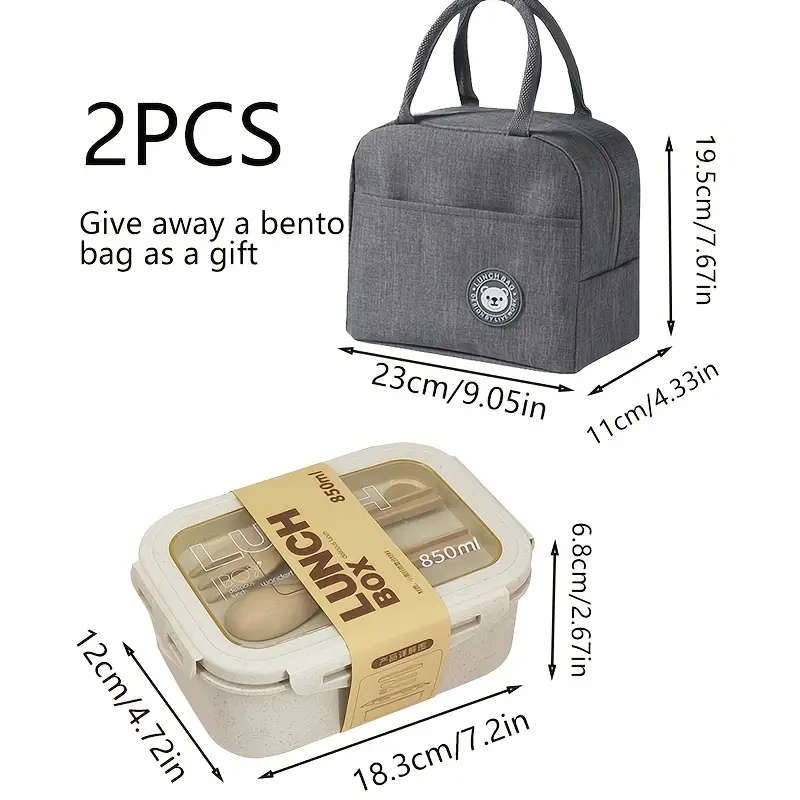 2 Pack Preppy Style Bento Box with Lunch Bag Set Microwave Safe Leakproof Lunch Containers Lightweig