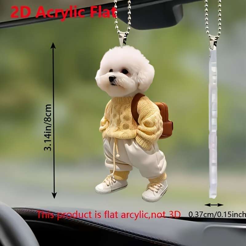 1pc 2D Flat   Acrylic Flat Cute Teddy Dog Keychain with Backpack Yellow Sweater White Sneak