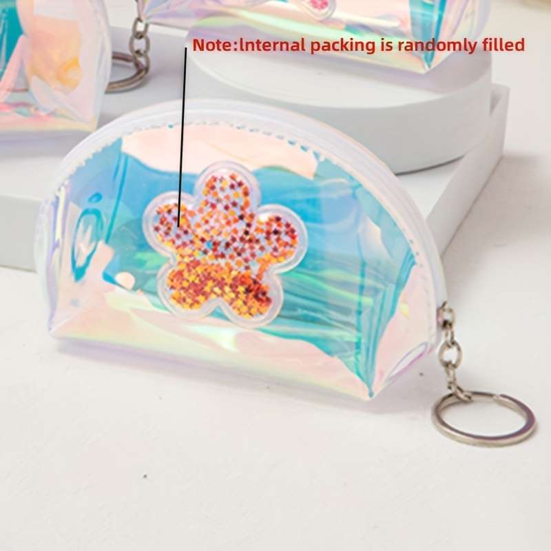 1pc Adorable Synthetic Sequin Coin Purse Portable Colorful Laser Design Cute Mini Wallet