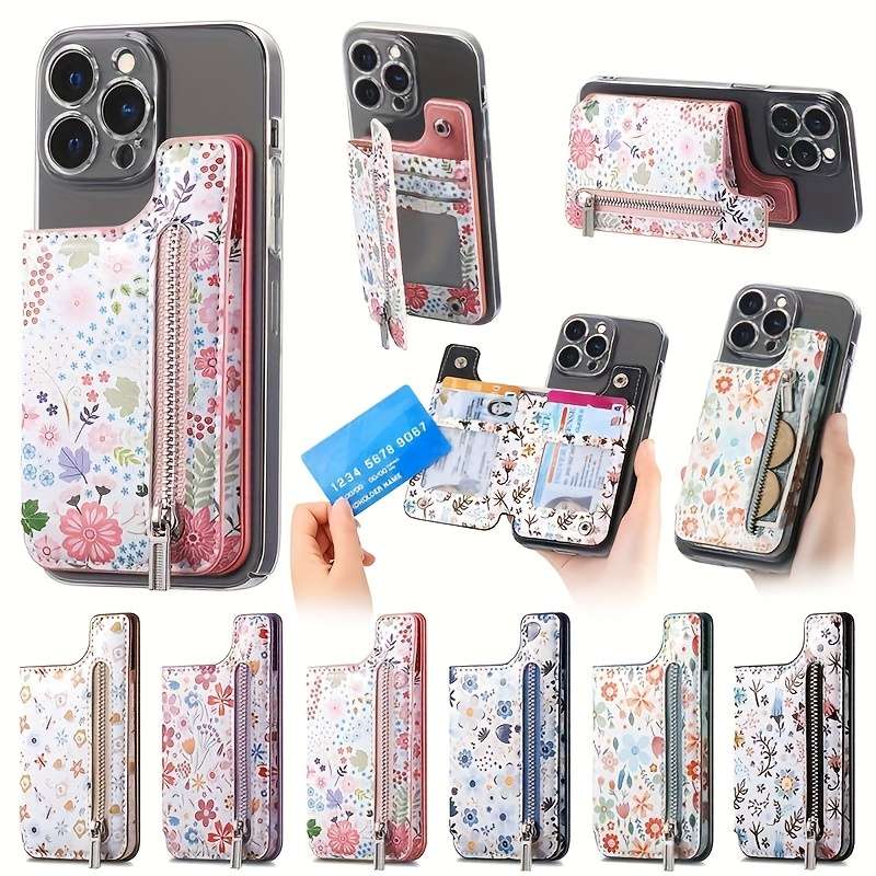 1pc Stylish Floral Mobile Phone Wallet with Zipper Coin Purse And Card Slots Your Basic Phone