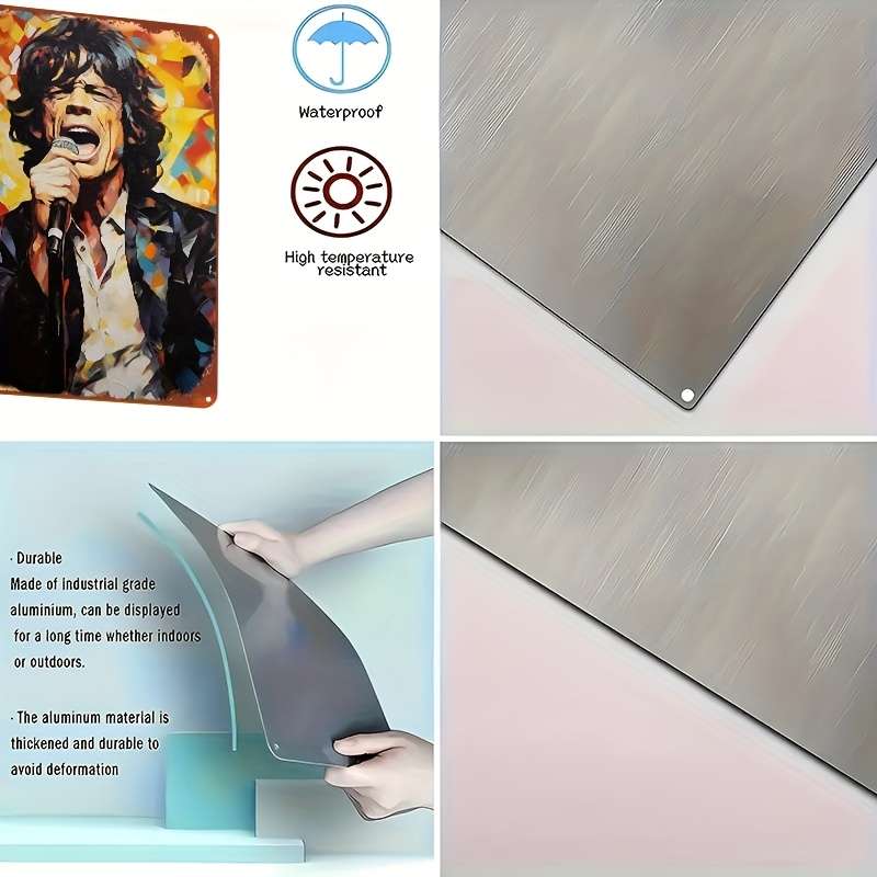 1pc 2D  of Retro Music Poster Mick Jagger Aluminum Metal Sign 20.32X30.48 cm Resistant to W