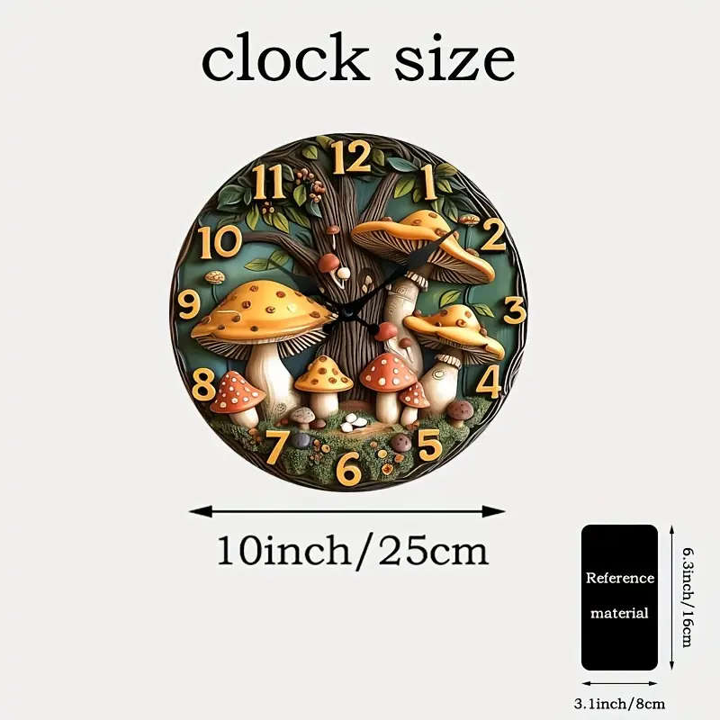 1pc Creative Wooden Wall Clock with 3D Mushroom and Tree Design Silent Analog Clock for Living Room