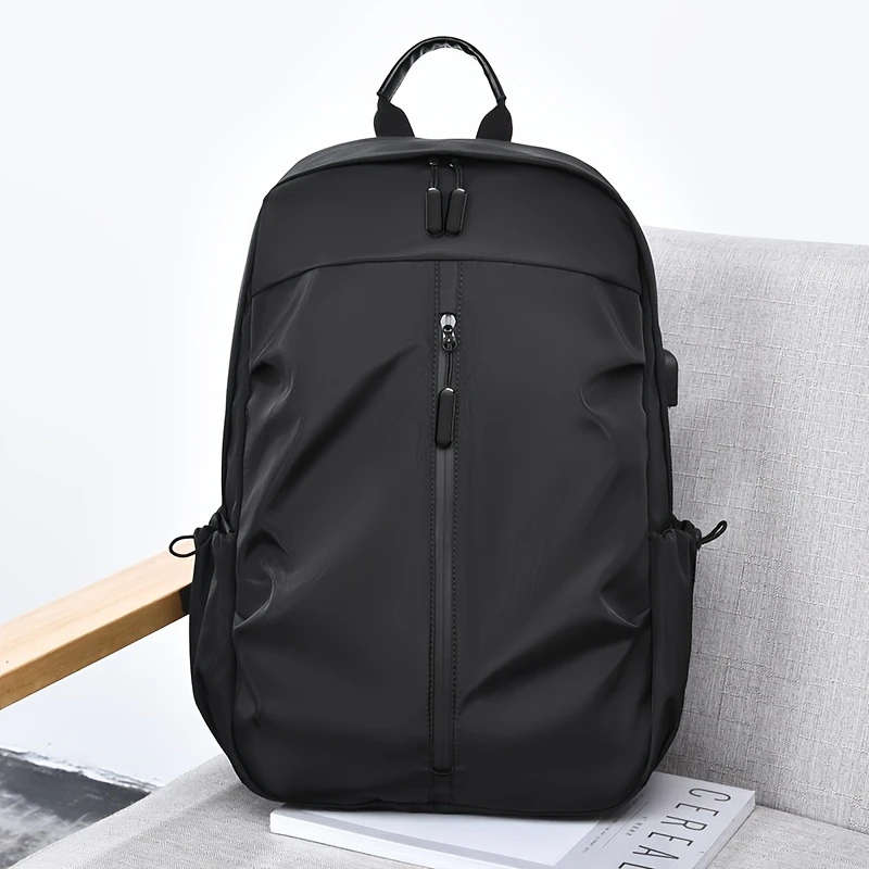 1pc Men'S Large Capacity Laptop Backpack Black Nylon with Multiple Compartments Pockets Ideal