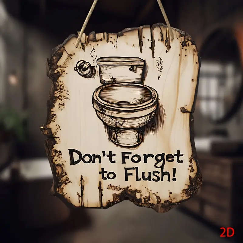 1pc Humorous Don't Forget to Flush Reminder Sign Rustic Farmhouse Decor 20.32x20.32 cm Round Wooden