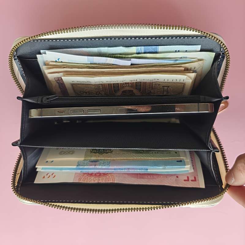 1pc Women'S Floral Print Long Zipper Wallet Large Capacity Synthetic Faux Leather Clutch with Mult