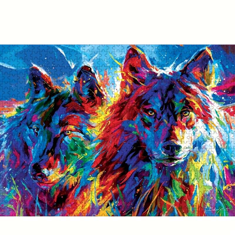 1000pcs Jigsaw Puzzle Vibrant Painted Wolves 48.9 x 67.95cm Intermediate Skill L