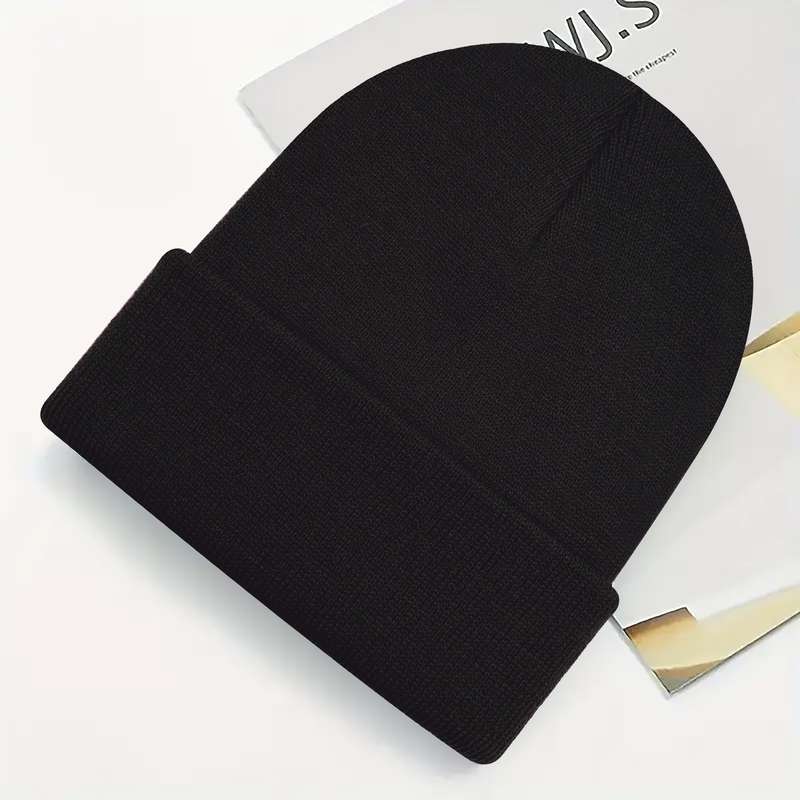 1pc Elegant Black Acrylic Beanie Y2K Style Knit Winter Cap Cozy Warm Fashionable Daily Wear Han