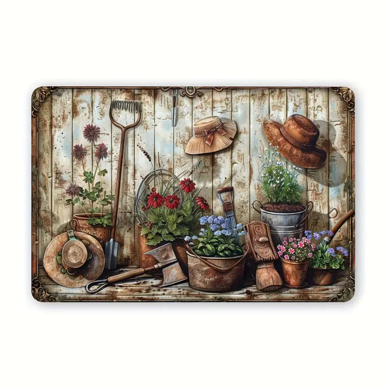 1pc Vintage Floral Metal Tin Sign 30.48x20.32cm  Indoor Outdoor Wall Decor for Home Office Cafe Bar