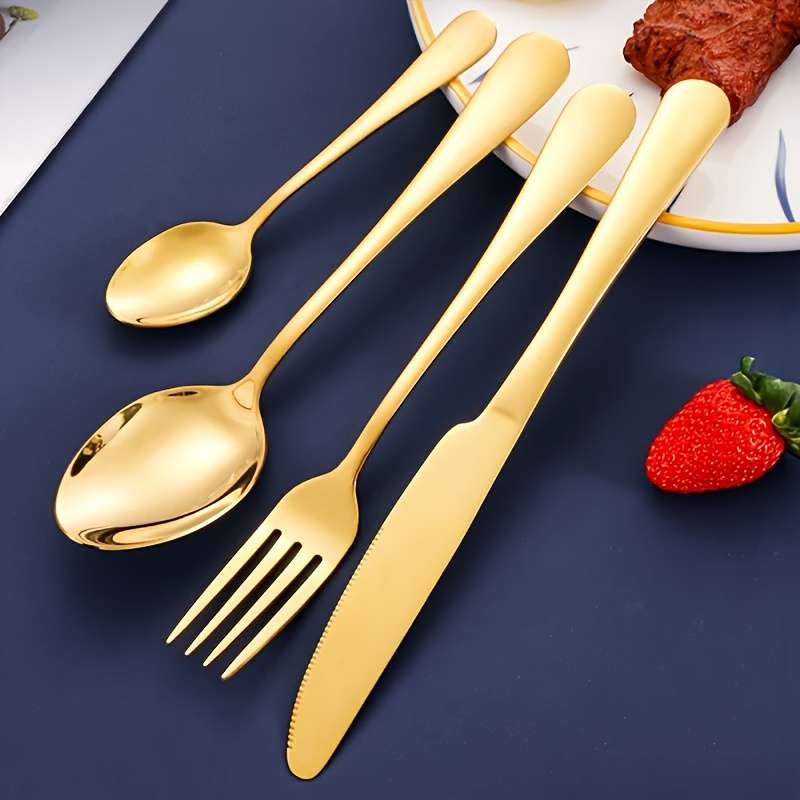 4pcs Golden Tableware Set Knife Fork Spoon Cutlery Set Elegant Golden Stainless Steel Cutlery
